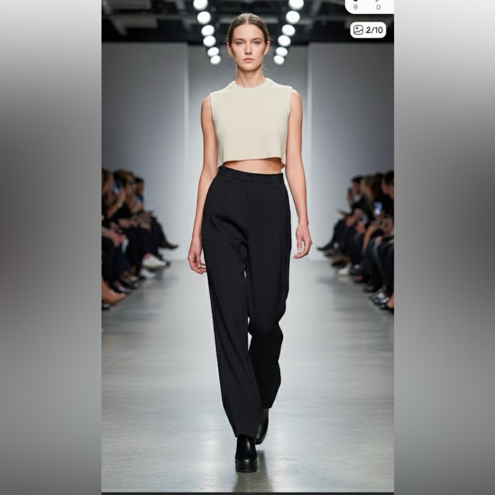 GANNI Black HIGH RISE Wide-Leg satin Trousers 27